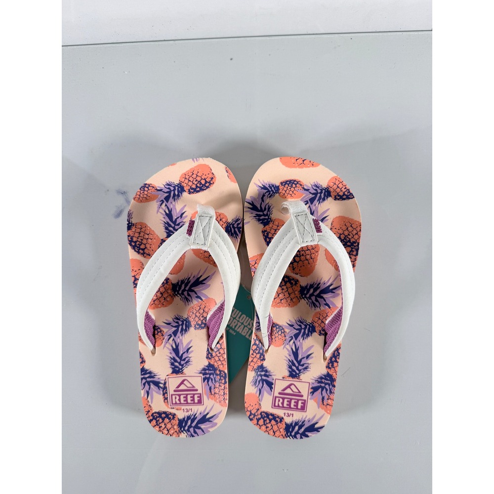 Reef Kids Ahi Coral Pineapples Flip Flops Thong Sandals CI4001 Size 13/1 NEW